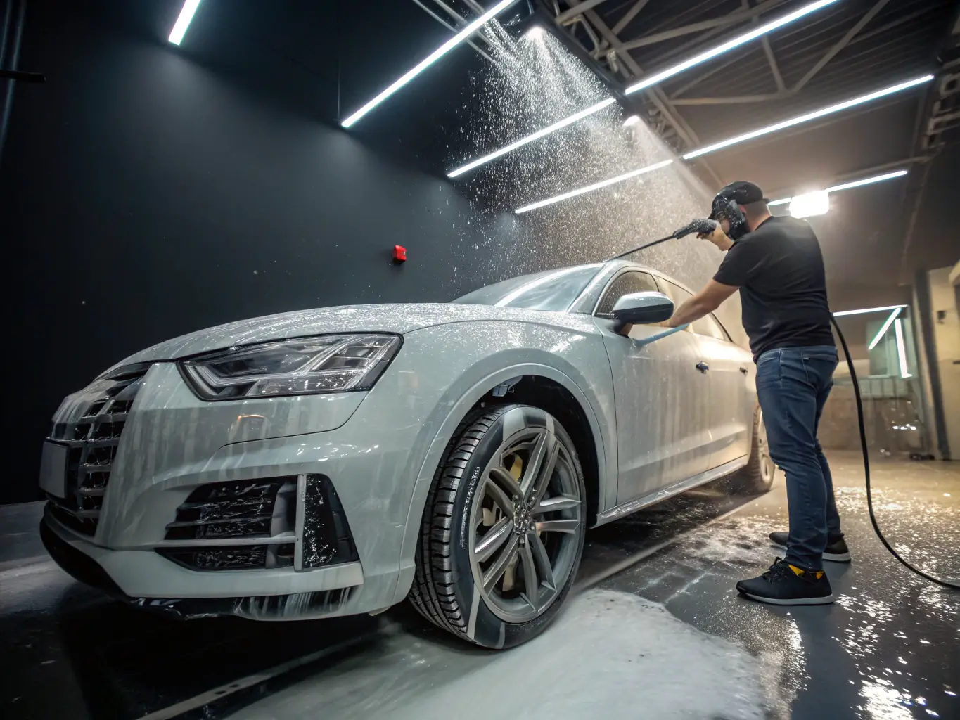 A close-up shot of a car being meticulously detailed, highlighting the attention to detail and quality of the service.